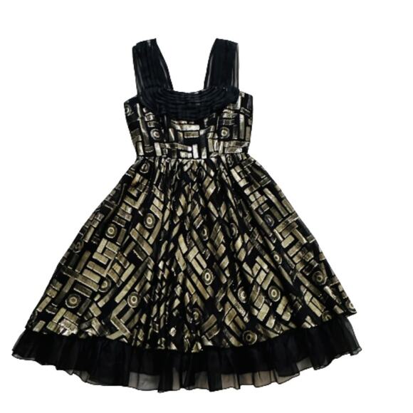 2b RYCH Dress Black Metallic Gold Silk Chiffon Sleeveless Party Dress Size 6 - Picture 7 of 13